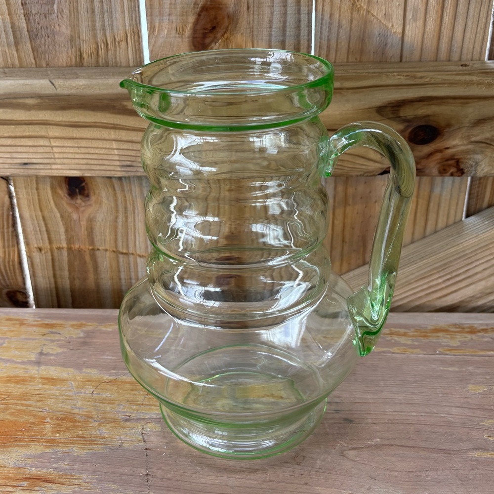 Vintage Dunbar Rings 1114-12 Green Depression Art Deco Glass Pitcher 80oz
